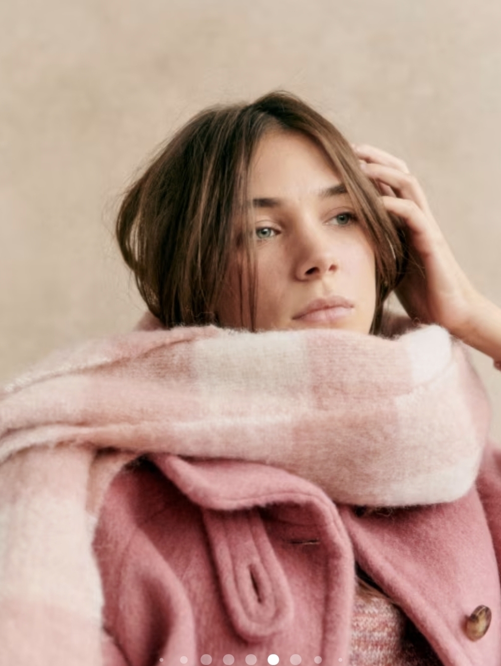 Sezane Louise Alpaca Scarf Ecru Rose Check NWOT